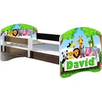 ACMA Jugendbett Kinderbett Junior-Bett Komplett-Set mit Matratze Lattenrost und Rausfallschutz Wenge 01 Zoo Name 160x80
