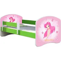 ACMA Jugendbett Kinderbett Junior-Bett Komplett-Set mit Matratze Lattenrost und Rausfallschutz Grün 07 Rosa Fee 160x80
