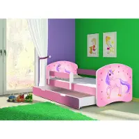 ACMA Jugendbett Kinderbett Junior-Bett Komplett-Set mit Matratze Lattenrost und Rausfallschutz Rosa 17 Pony 140x70 + Bettkasten