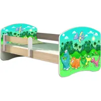 ACMA Jugendbett Kinderbett Junior-Bett Komplett-Set mit Matratze Lattenrost und Rausfallschutz Sonoma 30 Dino 140x70