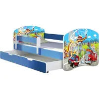 ACMA Jugendbett Kinderbett Junior-Bett Komplett-Set mit Matratze Lattenrost und Rausfallschutz Blau 36 Feuerwehr 140x70 + Bettkasten