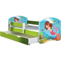 ACMA Jugendbett Kinderbett Junior-Bett Komplett-Set mit Matratze Lattenrost und Rausfallschutz Grün 09 Meerjungfrau 180x80 + Bettkasten