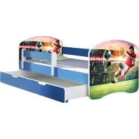 ACMA Jugendbett Kinderbett Junior-Bett Komplett-Set mit Matratze Lattenrost und Rausfallschutz Blau 37 Fußballer 2 180x80 + Bettkasten