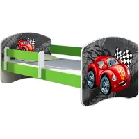 ACMA Jugendbett Kinderbett Junior-Bett Komplett-Set mit Matratze Lattenrost und Rausfallschutz Grün 05 Grüne Auto 160x80