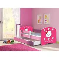 ACMA Jugendbett Kinderbett Junior-Bett Komplett-Set mit Matratze Lattenrost und Rausfallschutz Rosa 16 Sweet Kitty 2 180x80 + Bettkasten