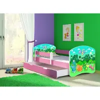 ACMA Jugendbett Kinderbett Junior-Bett Komplett-Set mit Matratze Lattenrost und Rausfallschutz Rosa 30 Dino 160x80 + Bettkasten