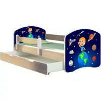 ACMA Jugendbett Kinderbett Junior-Bett Komplett-Set mit Matratze Lattenrost und Rausfallschutz Sonoma 22 Kosmos 160x80 + Bettkasten