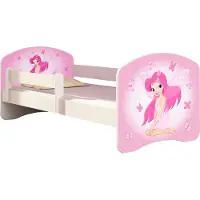 ACMA Jugendbett Kinderbett Junior-Bett Komplett-Set mit Matratze Lattenrost und Rausfallschutz Weiß 07 Rosa Fee 160x80