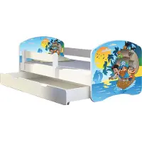 ACMA Jugendbett Kinderbett Junior-Bett Komplett-Set mit Matratze Lattenrost und Rausfallschutz Weiß 21 Piraten 140x70 + Bettkasten