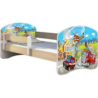 ACMA Jugendbett Kinderbett Junior-Bett Komplett-Set mit Matratze Lattenrost und Rausfallschutz Sonoma 37 Fußballer 2 160x80