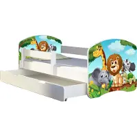 ACMA Jugendbett Kinderbett Junior-Bett Komplett-Set mit Matratze Lattenrost und Rausfallschutz Weiß 02 Animals 140x70 + Bettkasten