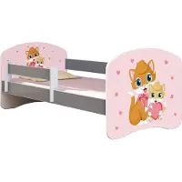 ACMA Jugendbett Kinderbett Junior-Bett Komplett-Set mit Matratze Lattenrost und Rausfallschutz Grau 33 Miezekatzen 180x80