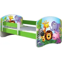 ACMA Jugendbett Kinderbett Junior-Bett Komplett-Set mit Matratze Lattenrost und Rausfallschutz Grün 01 Zoo 180x80