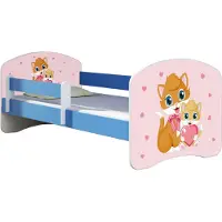 ACMA Jugendbett Kinderbett Junior-Bett Komplett-Set mit Matratze Lattenrost und Rausfallschutz Blau 33 Miezekatzen 160x80