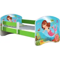 ACMA Jugendbett Kinderbett Junior-Bett Komplett-Set mit Matratze Lattenrost und Rausfallschutz Grün 09 Meerjungfrau 140x70