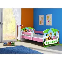 ACMA Jugendbett Kinderbett Junior-Bett Komplett-Set mit Matratze Lattenrost und Rausfallschutz Rosa 01 Zoo Name 140x70