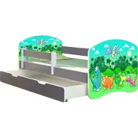ACMA Jugendbett Kinderbett Junior-Bett Komplett-Set mit Matratze Lattenrost und Rausfallschutz Grau 30 Dino 160x80 + Bettkasten