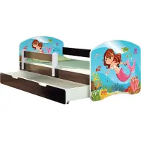 ACMA Jugendbett Kinderbett Junior-Bett Komplett-Set mit Matratze Lattenrost und Rausfallschutz Wenge 09 Meerjungfrau 140x70 + Bettkasten