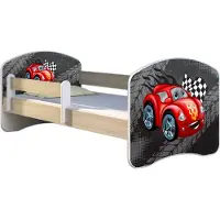 ACMA Jugendbett Kinderbett Junior-Bett Komplett-Set mit Matratze Lattenrost und Rausfallschutz Sonoma 05 Blaue Auto 180x80