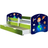 ACMA Jugendbett Kinderbett Junior-Bett Komplett-Set mit Matratze Lattenrost und Rausfallschutz Grün 22 Kosmos 160x80 + Bettkasten