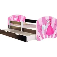 ACMA Jugendbett Kinderbett Junior-Bett Komplett-Set mit Matratze Lattenrost und Rausfallschutz Wenge 08 Princess 180x80 + Bettkasten