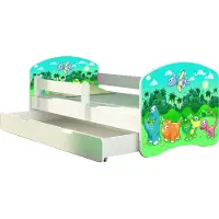 ACMA Jugendbett Kinderbett Junior-Bett Komplett-Set mit Matratze Lattenrost und Rausfallschutz Weiß 30 Dino 180x80 + Bettkasten