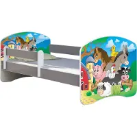 ACMA Jugendbett Kinderbett Junior-Bett Komplett-Set mit Matratze Lattenrost und Rausfallschutz Grau 34 Farm 160x80