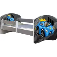 ACMA Jugendbett Kinderbett Junior-Bett Komplett-Set mit Matratze Lattenrost und Rausfallschutz Grau 04 Rote Auto 140x70
