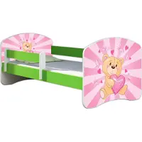 ACMA Jugendbett Kinderbett Junior-Bett Komplett-Set mit Matratze Lattenrost und Rausfallschutz Grün 10 Teddybär 140x70