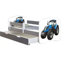 ACMA Jugendbett Kinderbett Junior-Bett Komplett-Set mit Matratze Lattenrost und Rausfallschutz Grau 42 Traktor 140x70 + Bettkasten