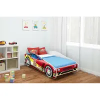 ACMA Jugendbett Kinderbett Auto-Bett Junior Cars Bett Komplett-Set mit Matratze Lattenrost und Rausfallschutz 140x70 cm - CAR-4
