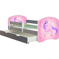 ACMA Jugendbett Kinderbett Junior-Bett Komplett-Set mit Matratze Lattenrost und Rausfallschutz Grau 17 Pony 180x80 + Bettkasten