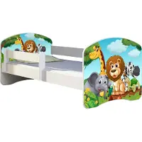 ACMA Jugendbett Kinderbett Junior-Bett Komplett-Set mit Matratze Lattenrost und Rausfallschutz Weiß 02 Animals 160x80