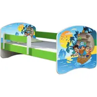 ACMA Jugendbett Kinderbett Junior-Bett Komplett-Set mit Matratze Lattenrost und Rausfallschutz Grün 21 Piraten 160x80