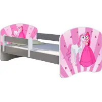 ACMA Jugendbett Kinderbett Junior-Bett Komplett-Set mit Matratze Lattenrost und Rausfallschutz Grau 08 Princess 160x80