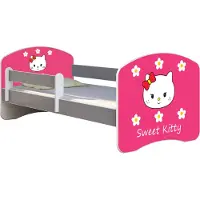 ACMA Jugendbett Kinderbett Junior-Bett Komplett-Set mit Matratze Lattenrost und Rausfallschutz Grau 16 Sweet Kitty 2 180x80