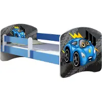 ACMA Jugendbett Kinderbett Junior-Bett Komplett-Set mit Matratze Lattenrost und Rausfallschutz Blau 04 Rote Auto 160x80