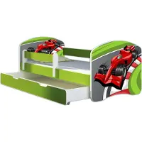 ACMA Jugendbett Kinderbett Junior-Bett Komplett-Set mit Matratze Lattenrost und Rausfallschutz Grün 06 Formel 1 180x80 + Bettkasten