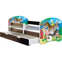 ACMA Jugendbett Kinderbett Junior-Bett Komplett-Set mit Matratze Lattenrost und Rausfallschutz Wenge 34 Farm 140x70 + Bettkasten