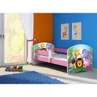 ACMA Jugendbett Kinderbett Junior-Bett Komplett-Set mit Matratze Lattenrost und Rausfallschutz Rosa 01 Zoo 140x70