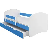 ACMA II Jugendbett Kinderbett 160 x 80 Junior-Bett Komplett-Set mit Matratze Lattenrost und Rausfallschutz Weiß / Blau , mit Bettkasten, Kinderzimmer