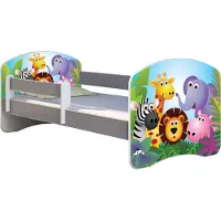 ACMA Jugendbett Kinderbett Junior-Bett Komplett-Set mit Matratze Lattenrost und Rausfallschutz Grau 01 Zoo 180x80