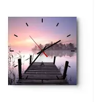 ARTTOR Wanduhr - Quadrat - Glasuhr - Morgen Sonnenaufgang Nebel See - 30x30cm - Schleichendes Uhrwerk - Lautlos - zum Aufhängen bereit - Dekoration Modern - Wanddekoration aus Glas - C3AC30x30-2593