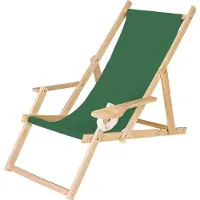 Ferocity Holz Liegestuhl Klappbar Klappliegestuhl mit Armlehne und Getränkehalter Strandstuhl Motiv Grün [119]