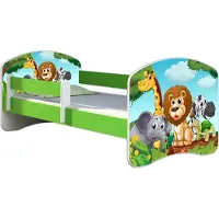 ACMA Jugendbett Kinderbett Junior-Bett Komplett-Set mit Matratze Lattenrost und Rausfallschutz Grün 02 Animals 160x80