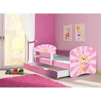 ACMA Jugendbett Kinderbett Junior-Bett Komplett-Set mit Matratze Lattenrost und Rausfallschutz Rosa 10 Teddybär 140x70 + Bettkasten