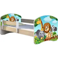 ACMA Jugendbett Kinderbett Junior-Bett Komplett-Set mit Matratze Lattenrost und Rausfallschutz Sonoma 02 Animals 160x80