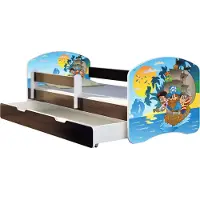 ACMA Jugendbett Kinderbett Junior-Bett Komplett-Set mit Matratze Lattenrost und Rausfallschutz Wenge 21 Piraten 180x80 + Bettkasten