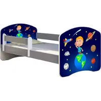 ACMA Jugendbett Kinderbett Junior-Bett Komplett-Set mit Matratze Lattenrost und Rausfallschutz Grau 22 Kosmos 140x70