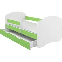 ACMA II Jugendbett Kinderbett 160 x 80 Junior-Bett Komplett-Set mit Matratze Lattenrost und Rausfallschutz Weiß / Grün, mit Bettkasten, Kinderzimmer